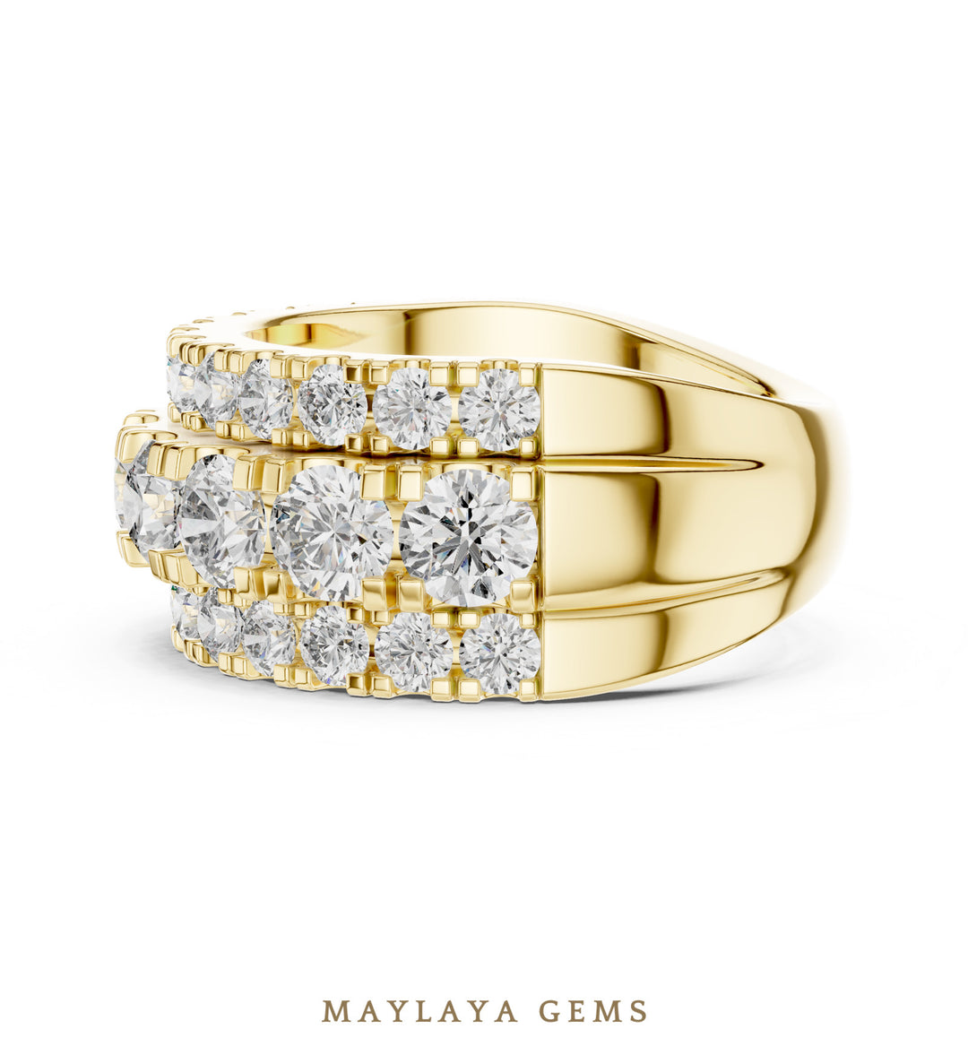Maylaya Gems round triple-row lab-grown diamond band in yellow gold