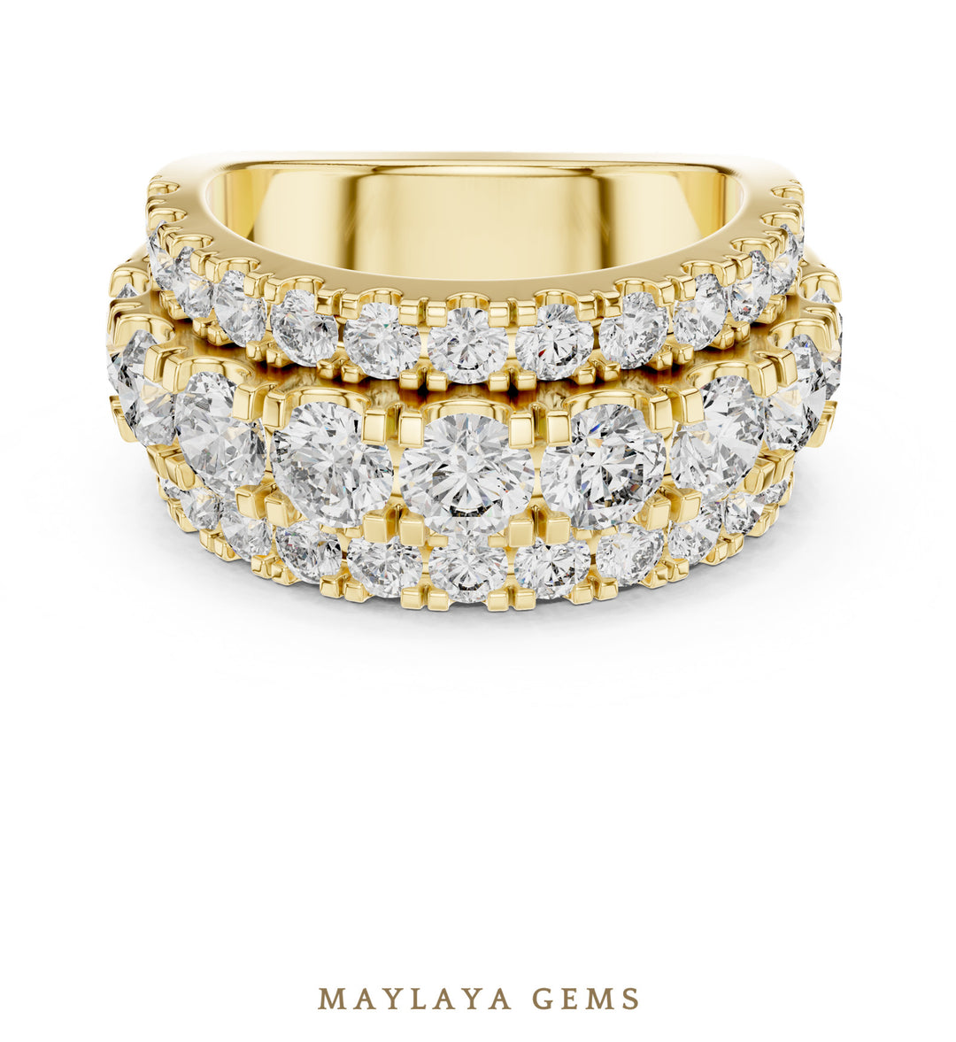 Maylaya Gems round triple-row lab-grown diamond band in yellow gold