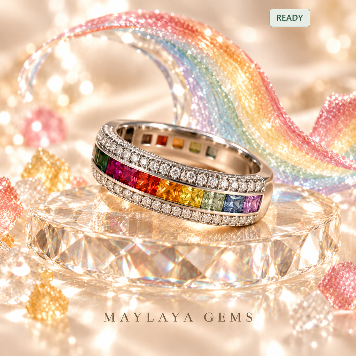Maylaya gems e002 rainbow diamond band — rock candy sugar styling