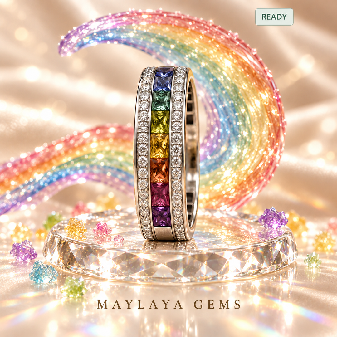 Maylaya Gems E015 rainbow diamond band — Rock Candy sugar styling