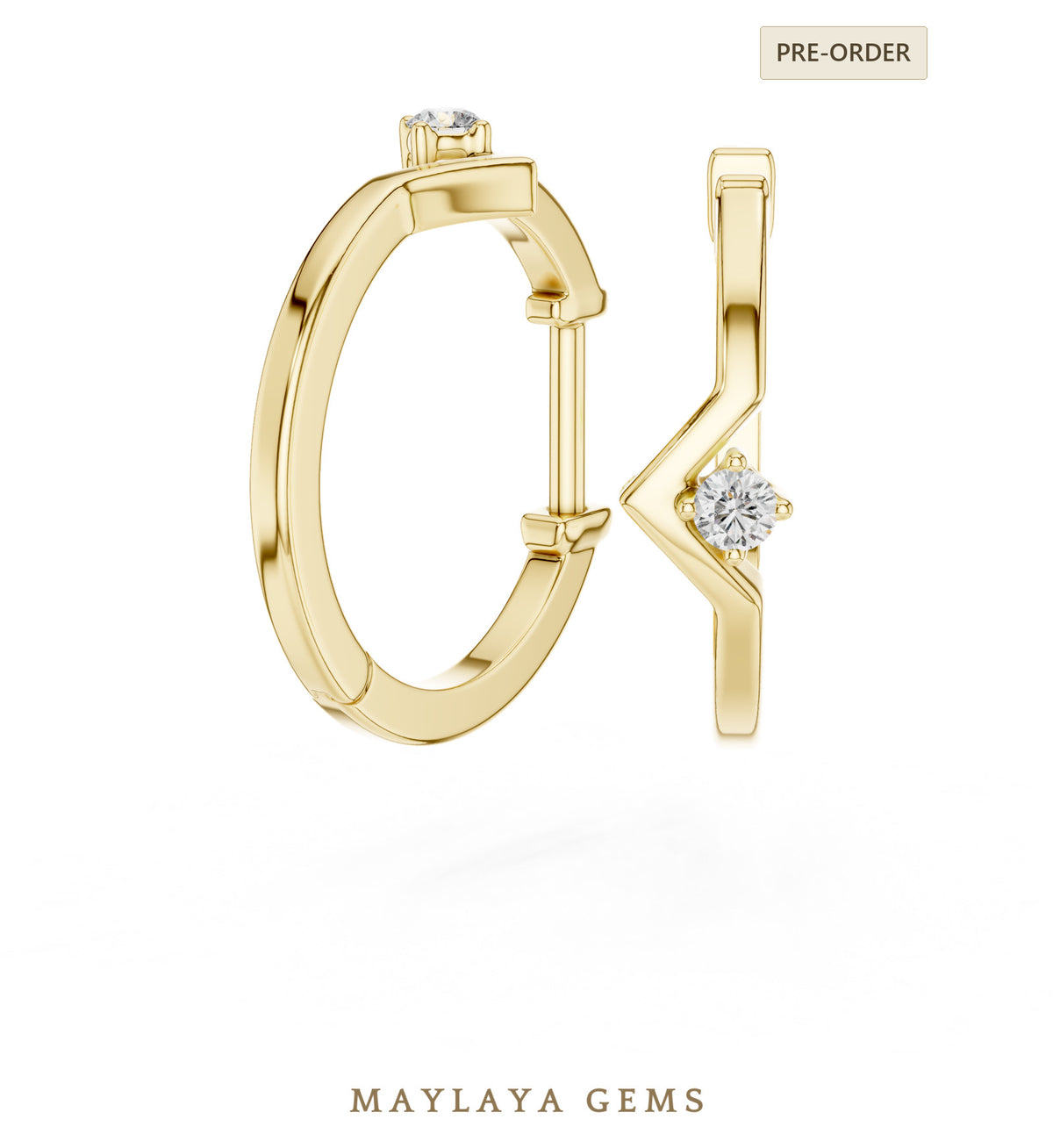 Maylaya gems round v accent hoop lab grown diamond earrings in yellow gold