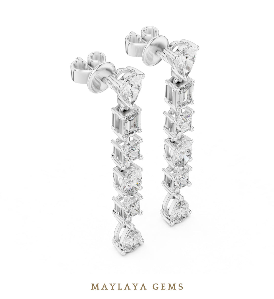 Maylaya Gems mixed-cut linear drop lab-grown diamond earrings in white gold