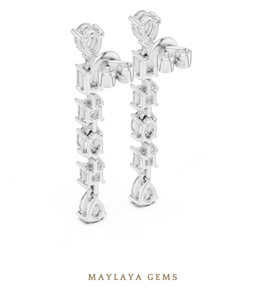 Maylaya Gems mixed-cut linear drop lab-grown diamond earrings in white gold