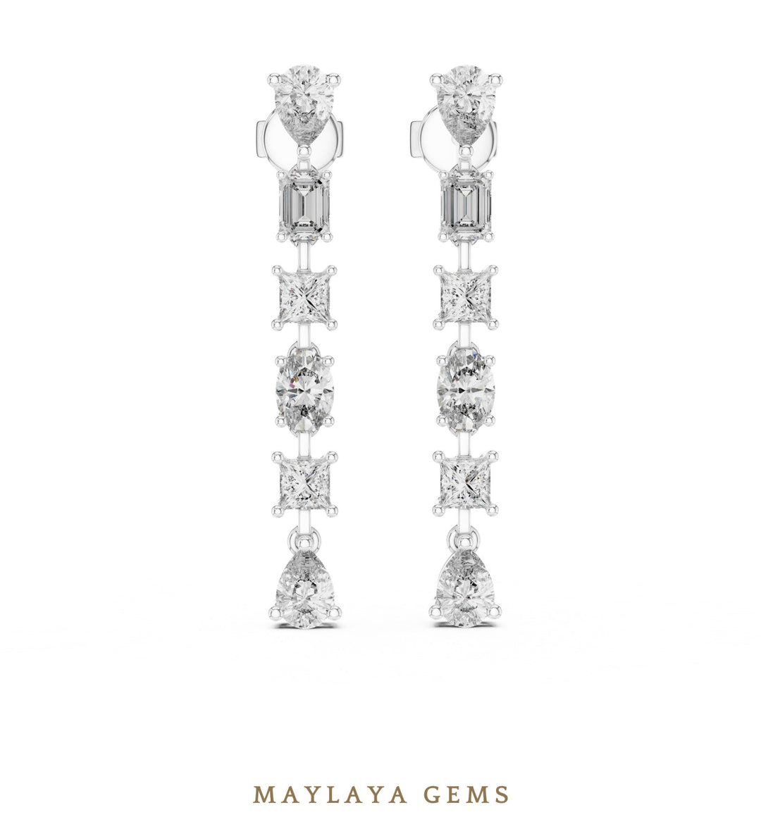 Maylaya Gems mixed-cut linear drop lab-grown diamond earrings in white gold