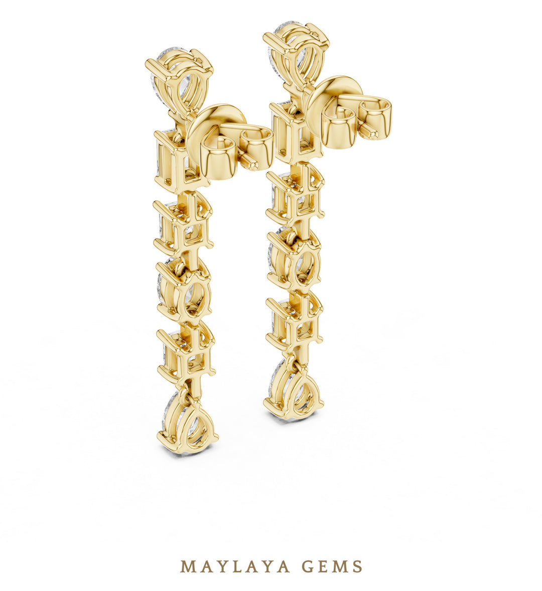 Maylaya Gems mixed-cut linear drop lab-grown diamond earrings in yellow gold