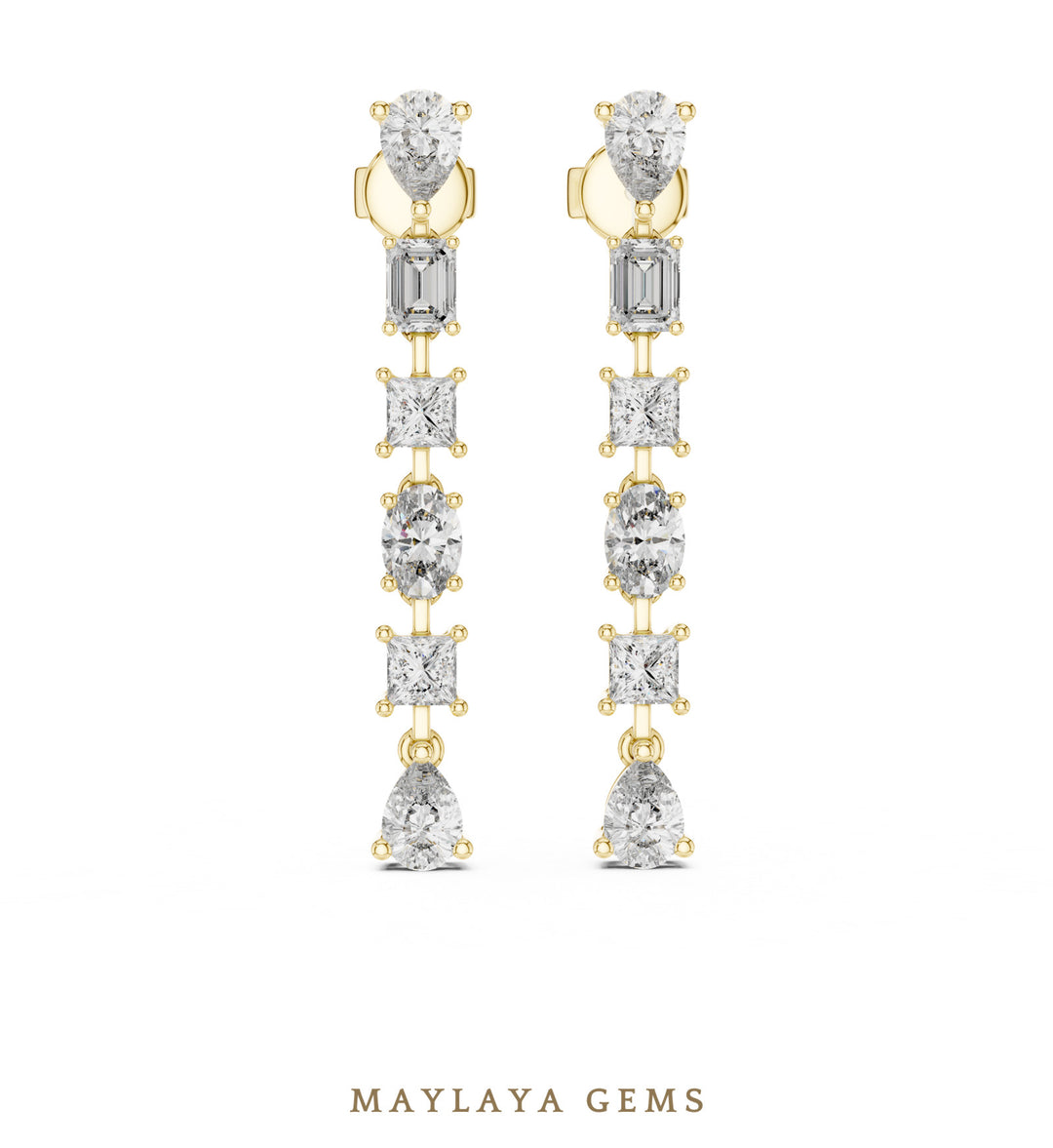 Maylaya Gems mixed-cut linear drop lab-grown diamond earrings in yellow gold