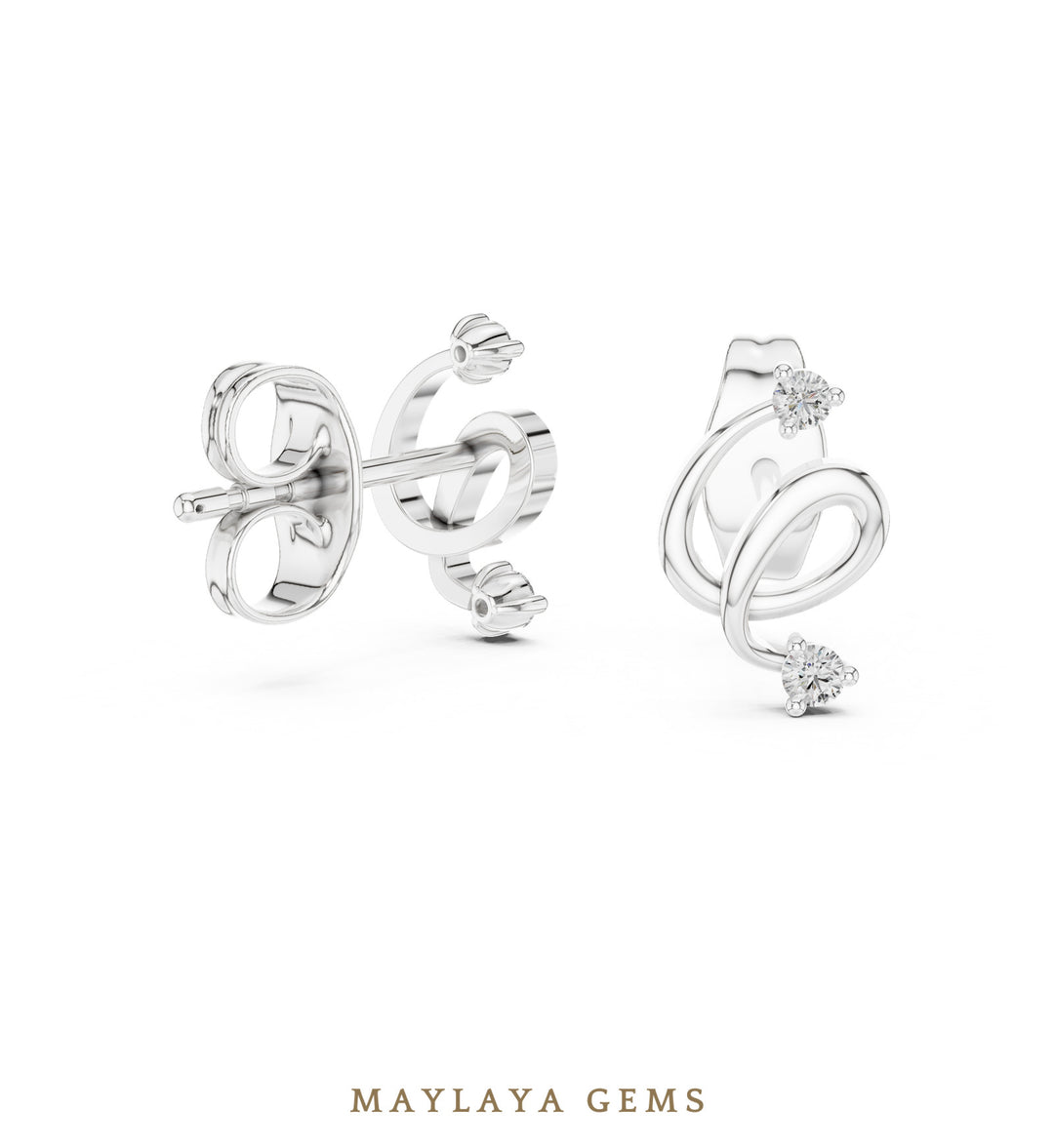 Maylaya Gems round open spiral earrings in white gold