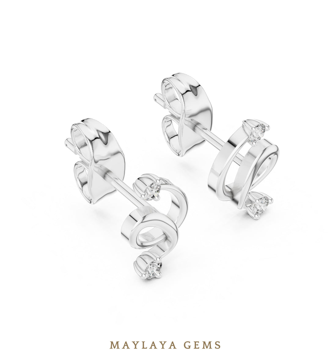 Maylaya Gems round open spiral earrings in white gold