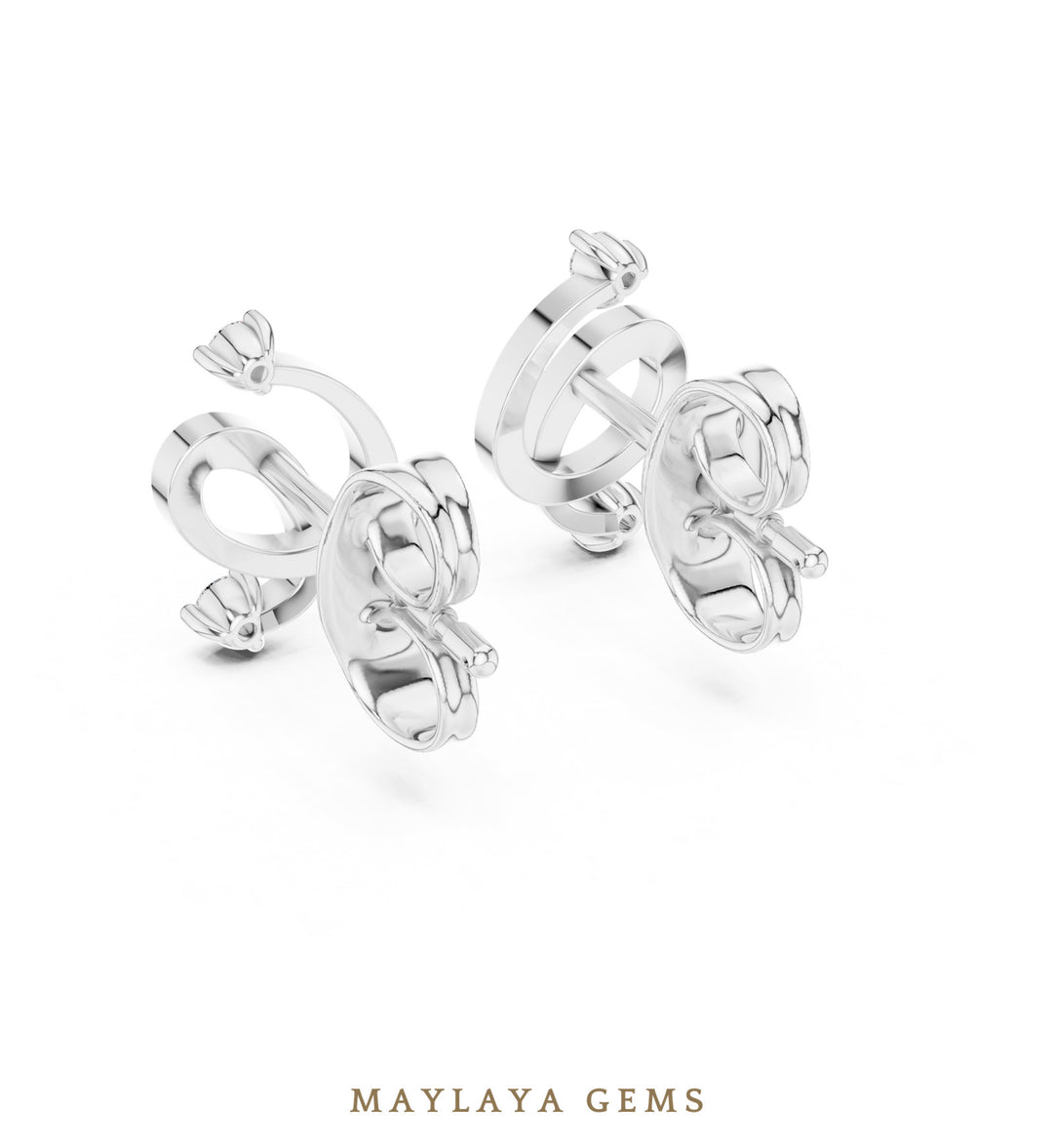 Maylaya Gems round open spiral earrings in white gold
