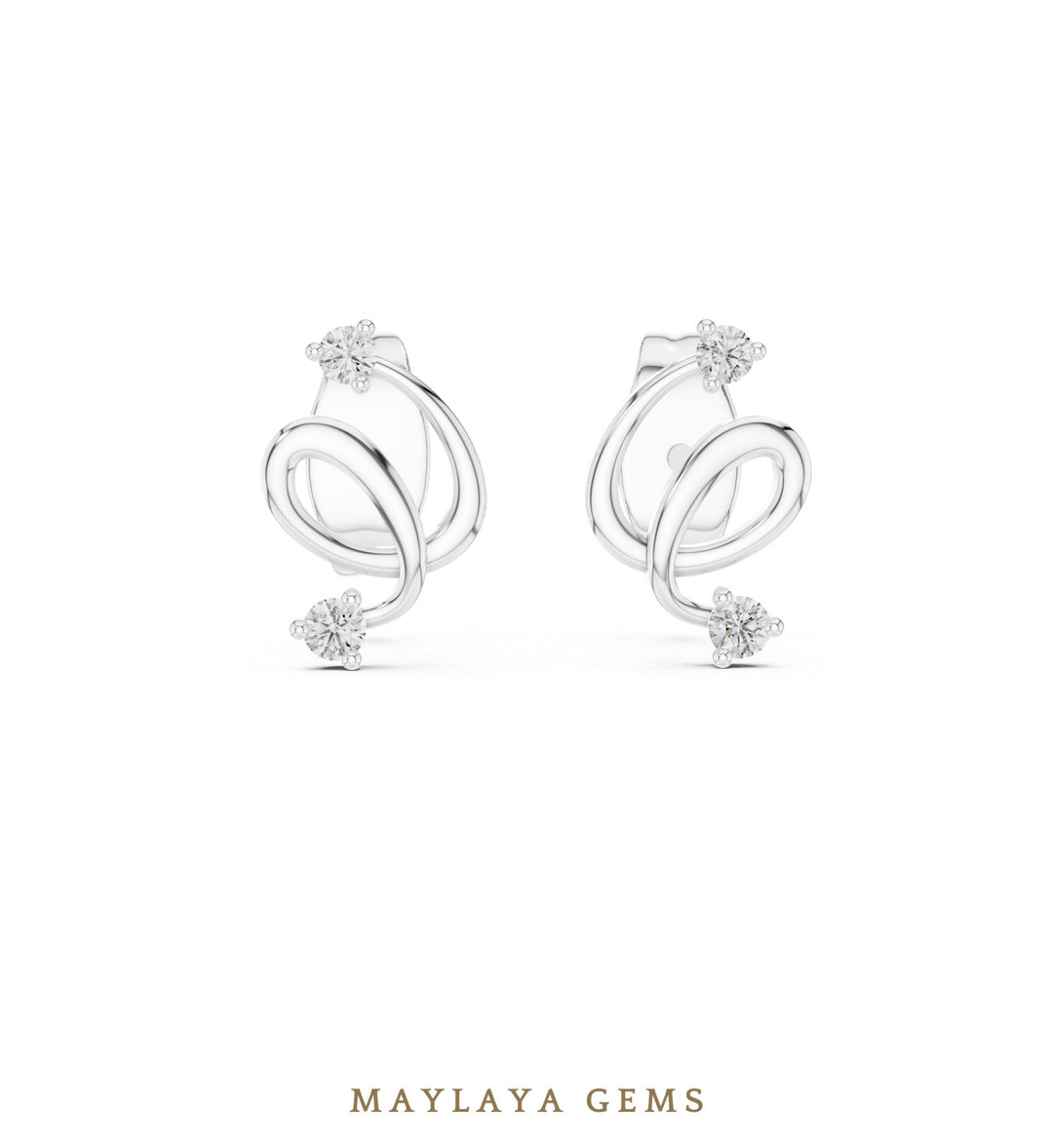 Maylaya Gems round open spiral earrings in white gold