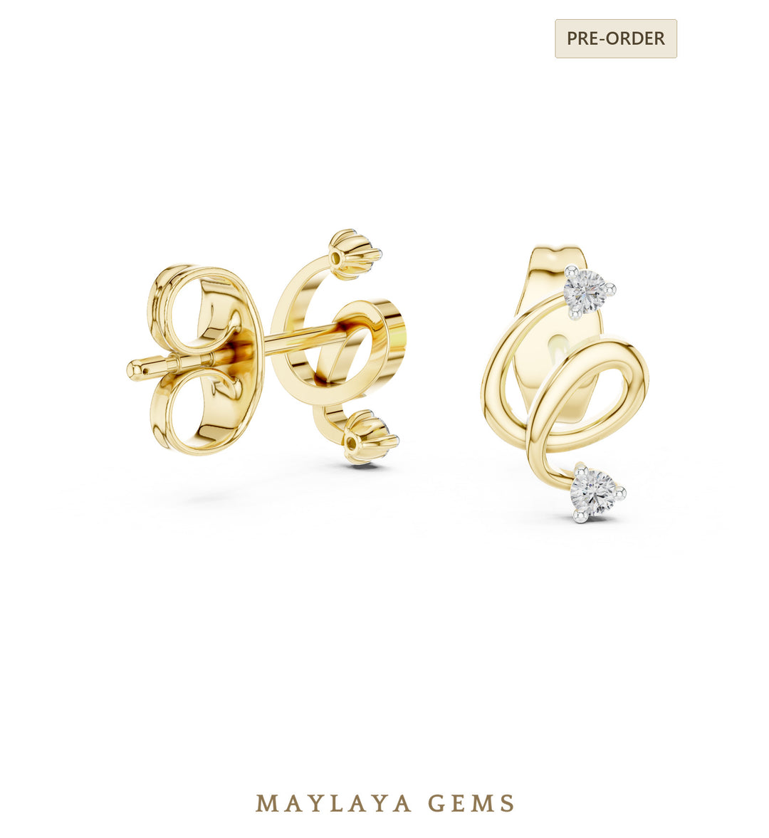 Maylaya Gems round open spiral earrings in yellow gold