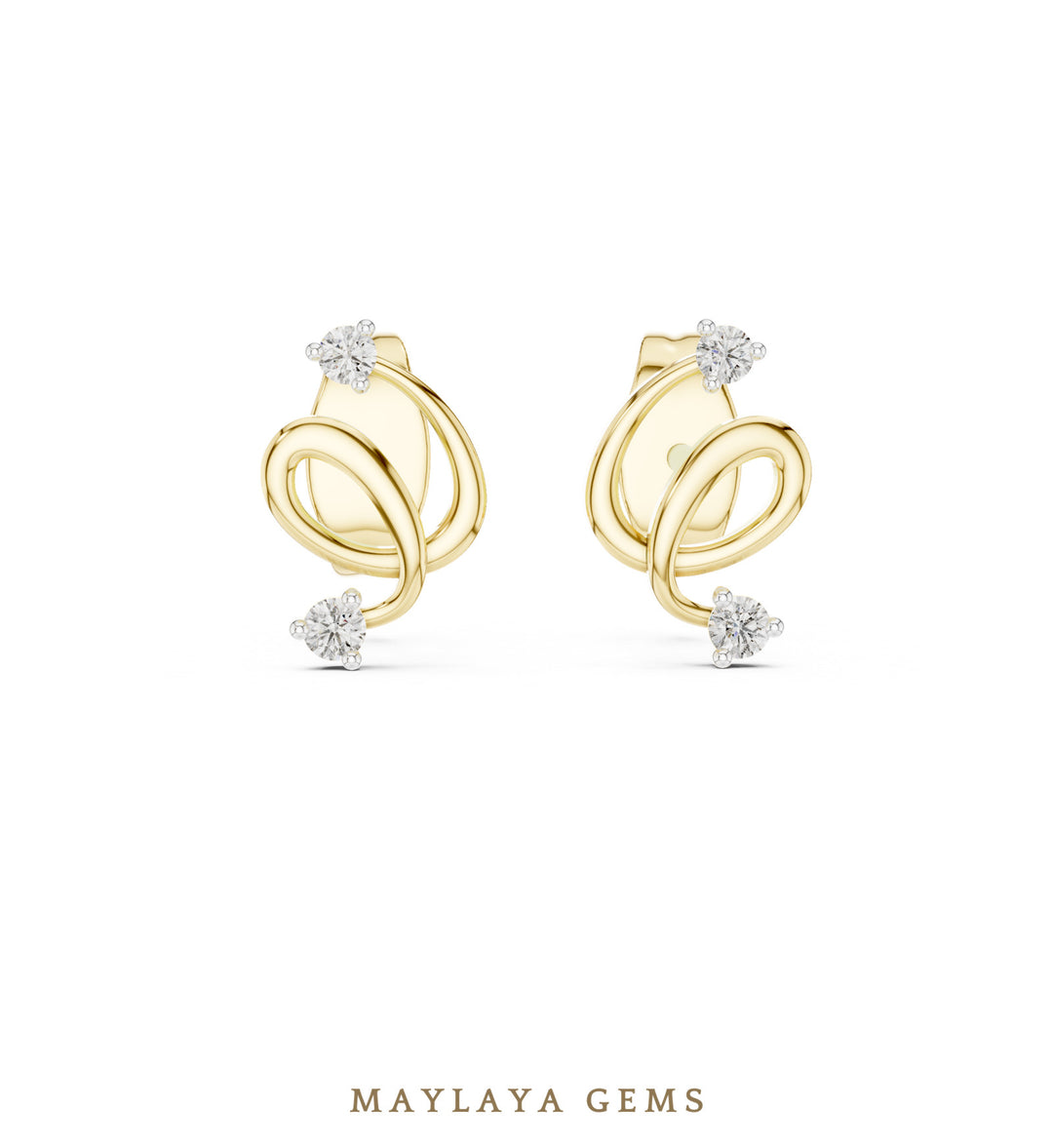Maylaya Gems round open spiral earrings in yellow gold