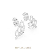 Load image into Gallery viewer, Maylaya Gems round leaf branch earrings in white gold

