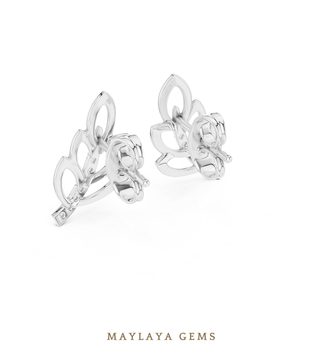 Maylaya Gems round leaf branch earrings in white gold