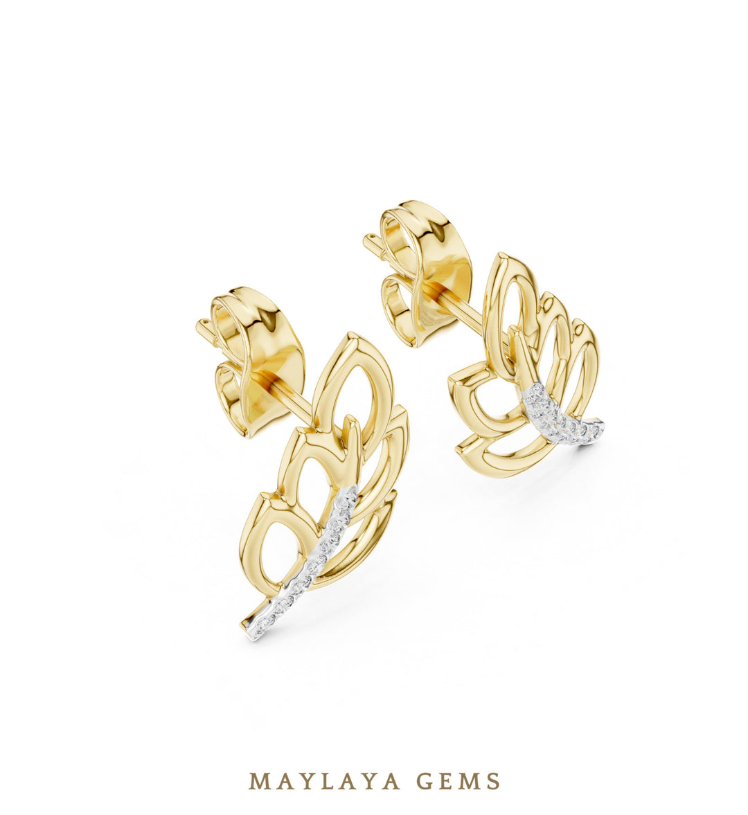 Maylaya Gems round leaf branch earrings in yellow gold