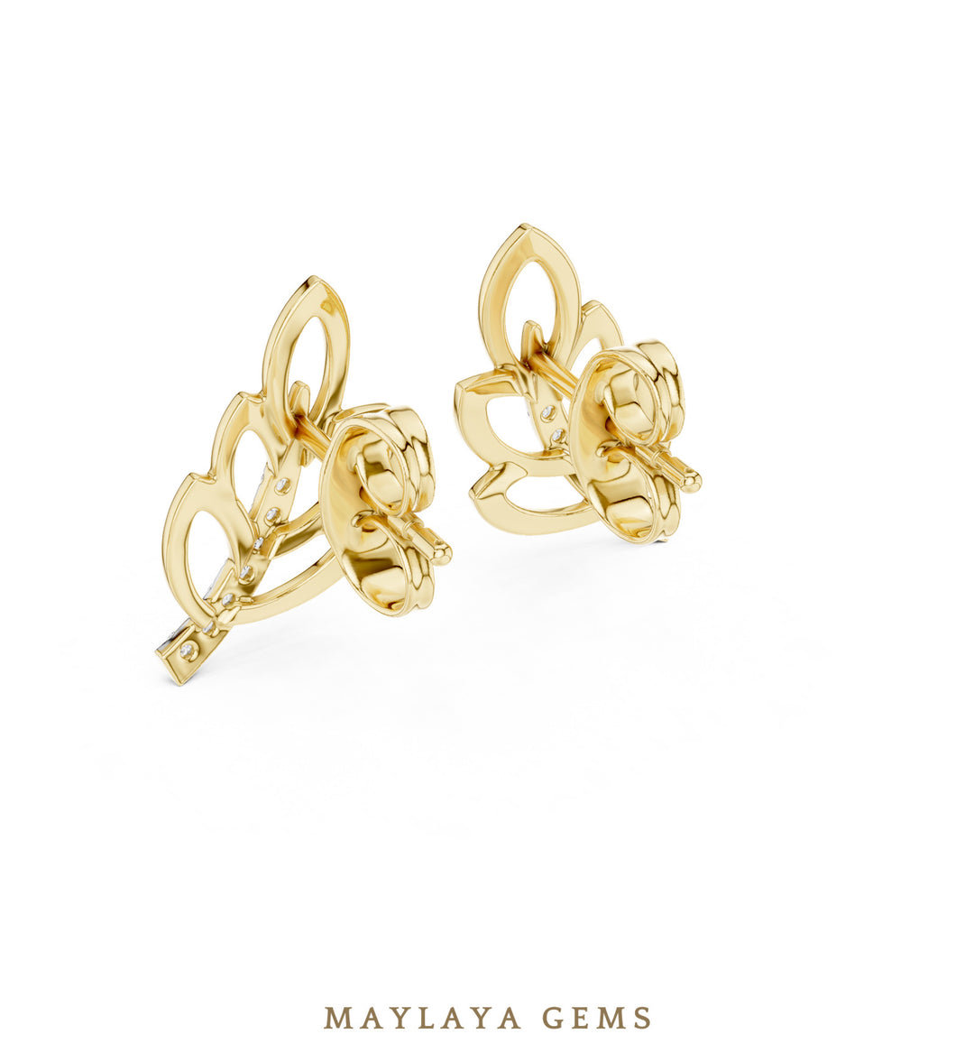 Maylaya Gems round leaf branch earrings in yellow gold