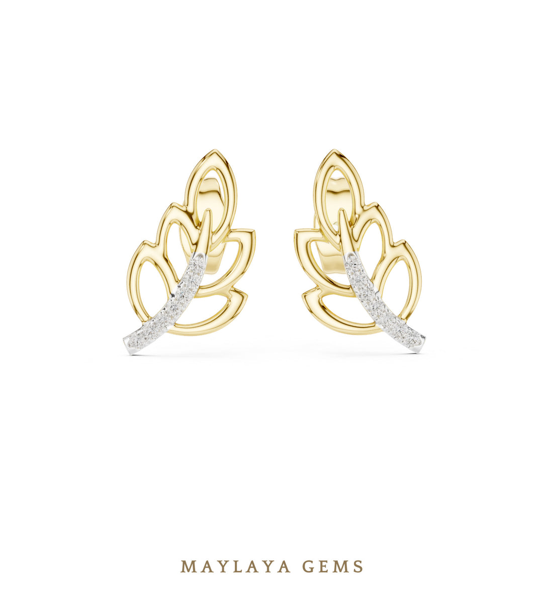 Maylaya Gems round leaf branch earrings in yellow gold