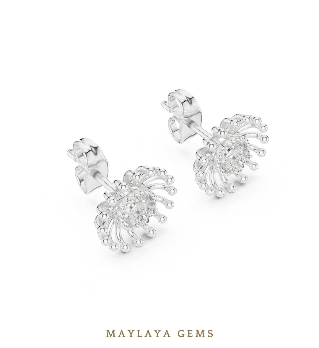 Maylaya Gems round sunray earrings in white gold