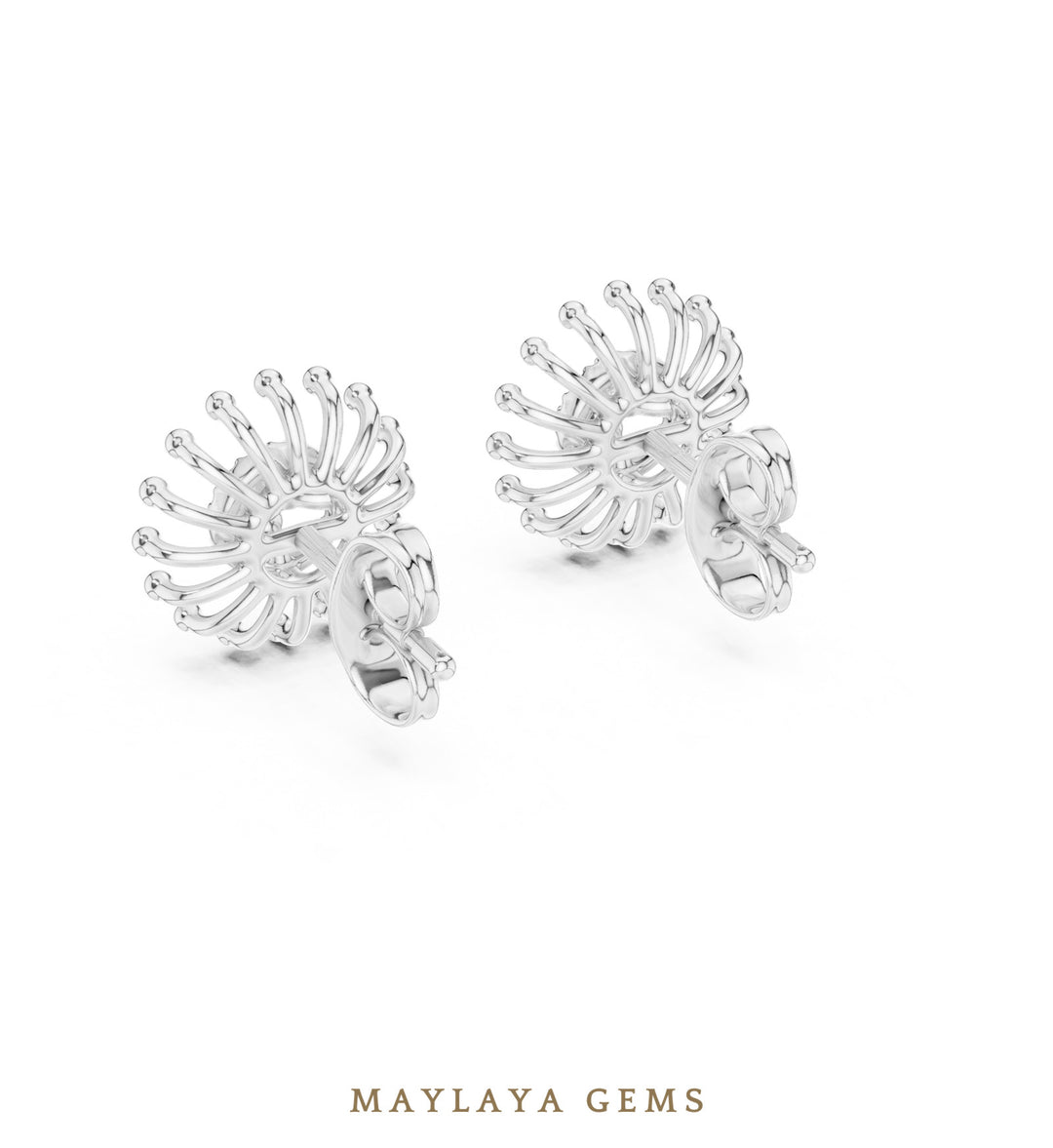 Maylaya Gems round sunray earrings in white gold