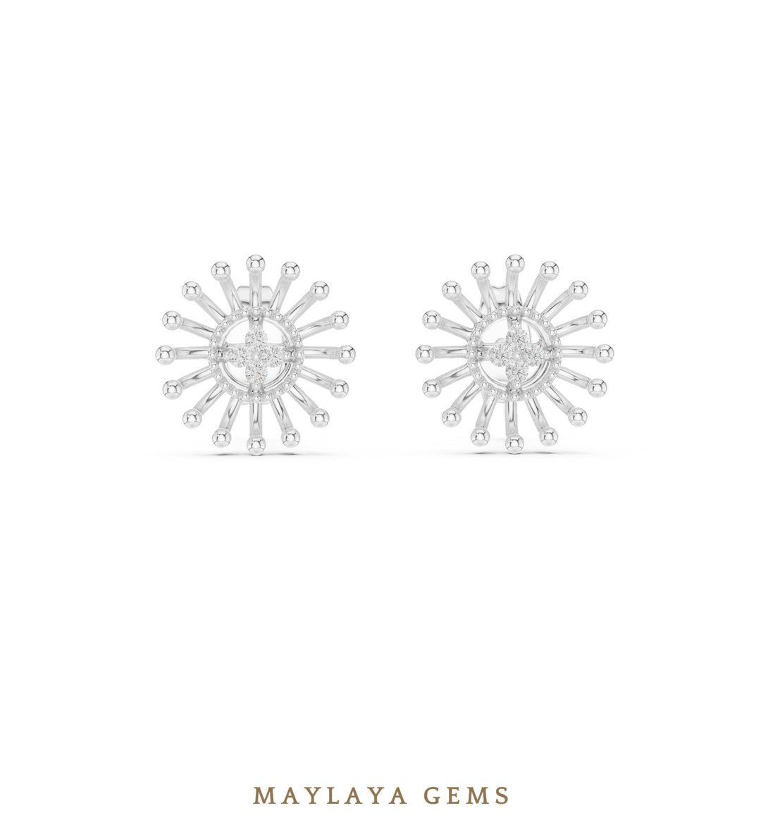 Maylaya Gems round sunray earrings in white gold