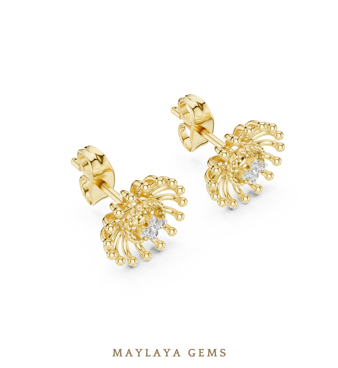 Maylaya Gems round sunray earrings in yellow gold