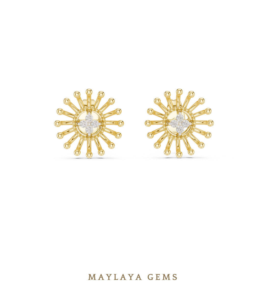 Maylaya Gems round sunray earrings in yellow gold