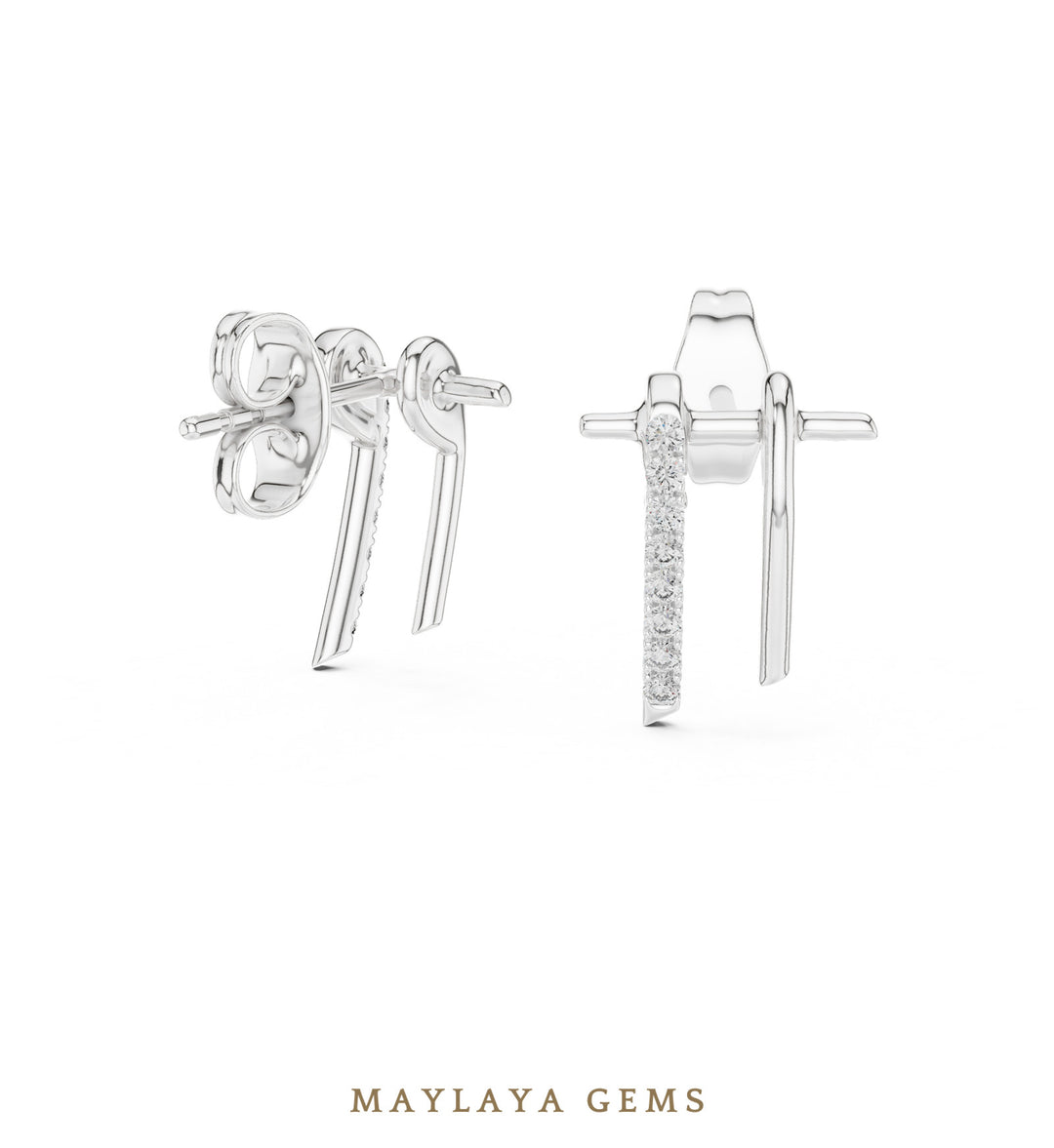 Maylaya Gems round twin bar earrings in white gold