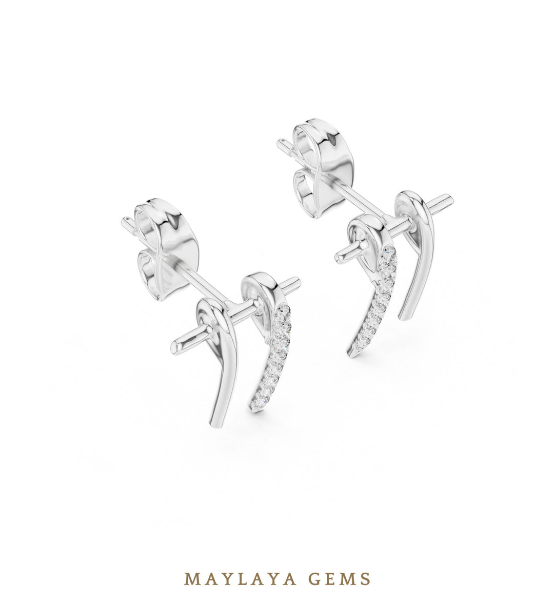 Maylaya Gems round twin bar earrings in white gold