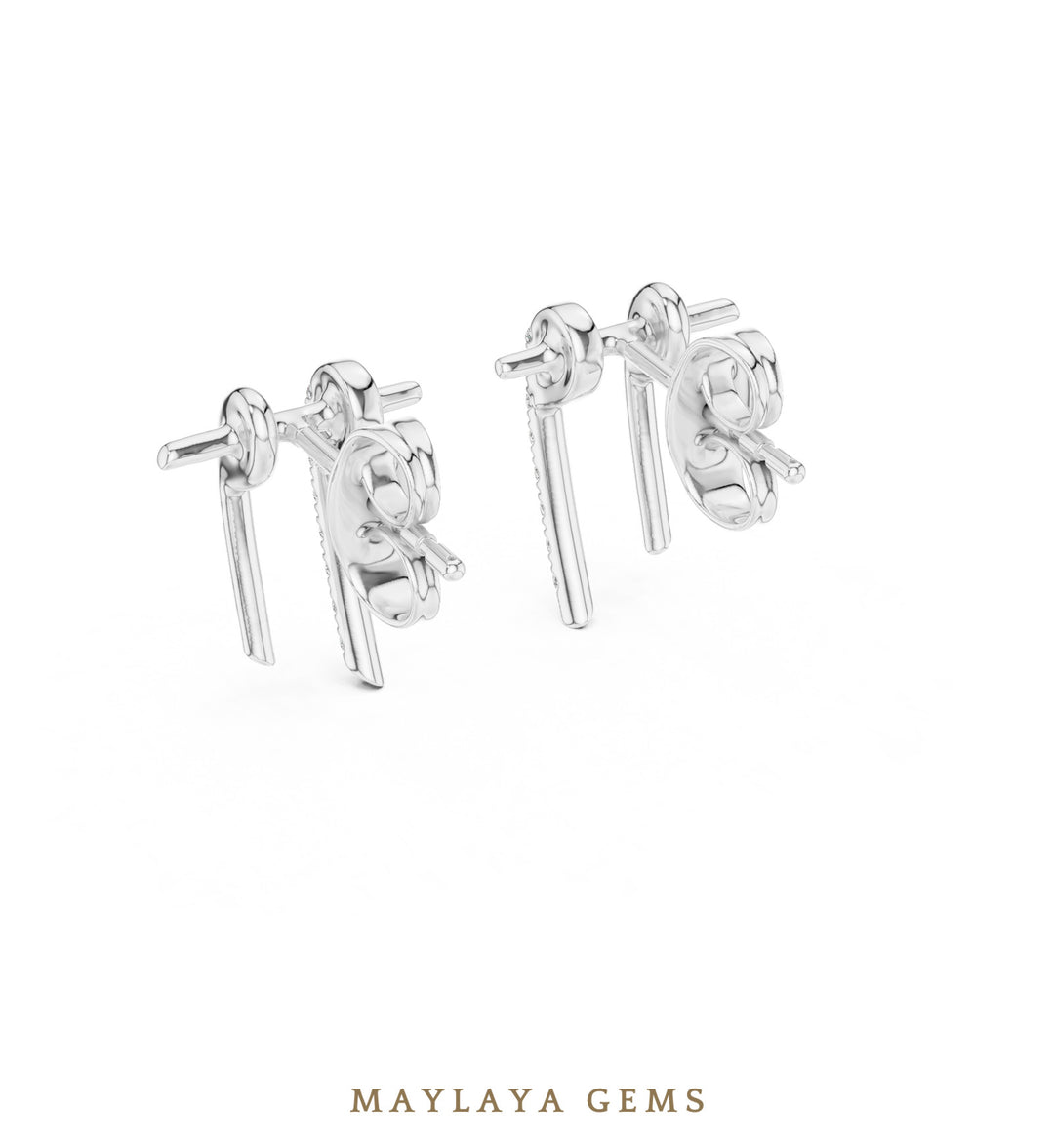 Maylaya Gems round twin bar earrings in white gold