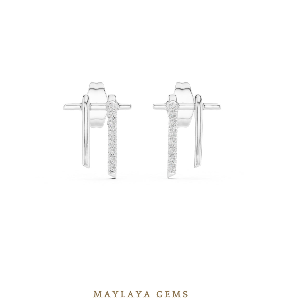 Maylaya Gems round twin bar earrings in white gold
