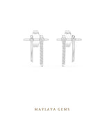 Load image into Gallery viewer, Maylaya Gems round twin bar earrings in white gold
