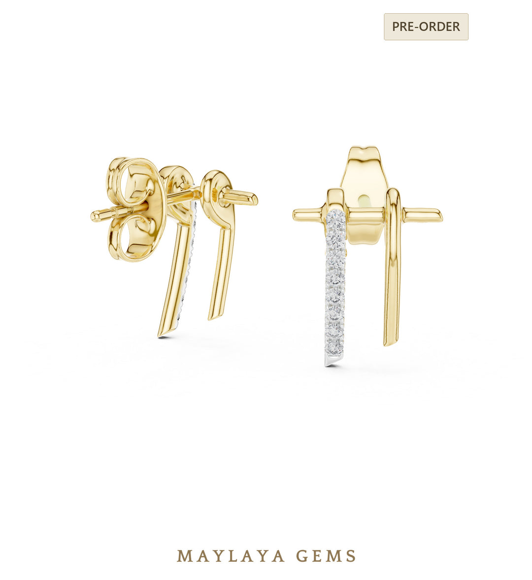 Maylaya Gems round twin bar earrings in yellow gold