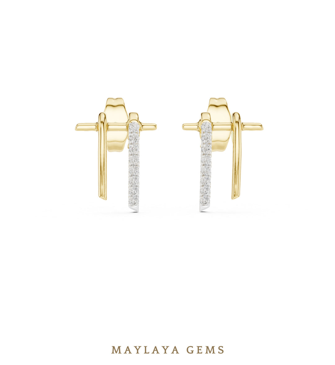 Maylaya Gems round twin bar earrings in yellow gold