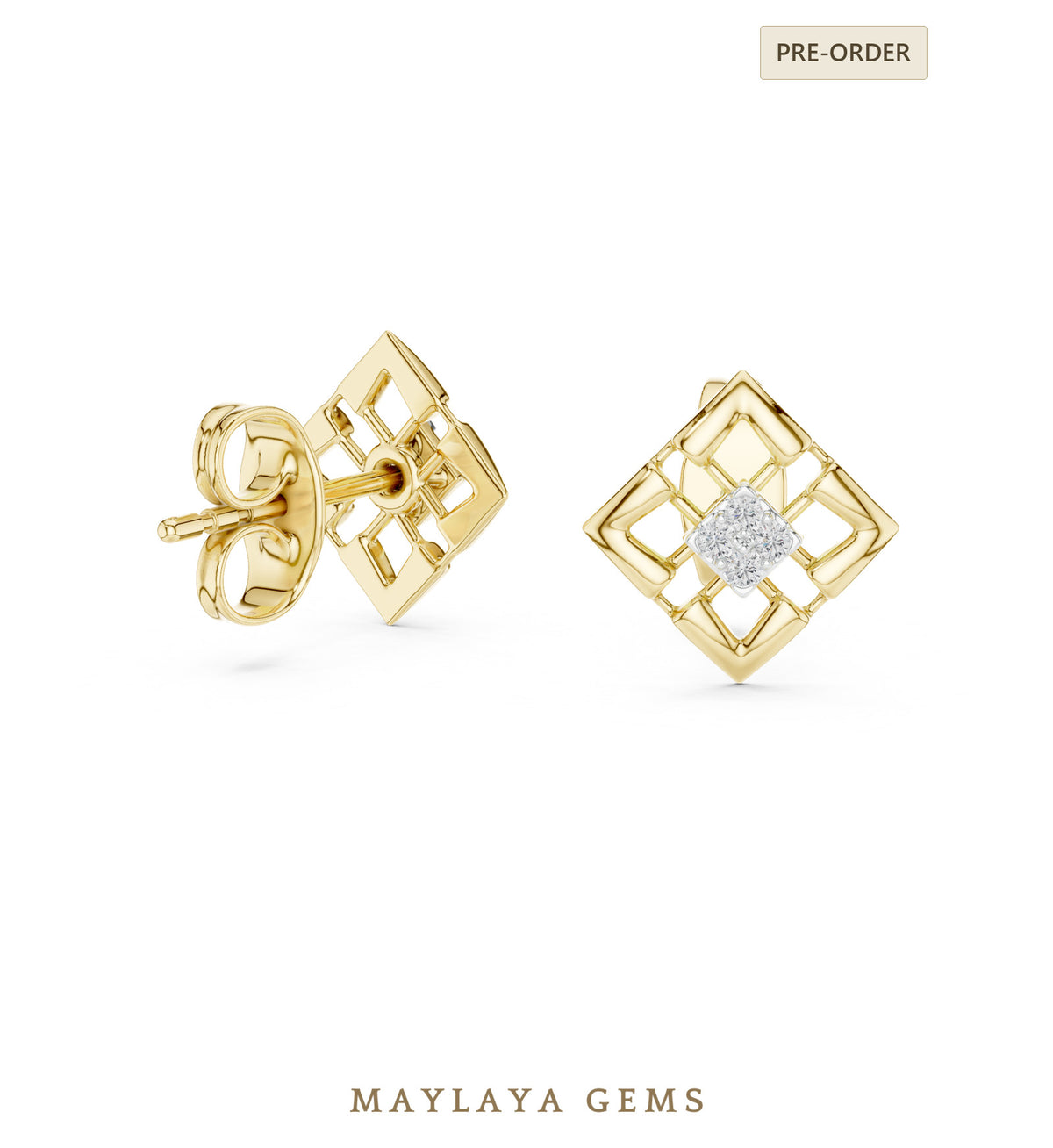 Maylaya gems round woven diamond earrings in yellow gold