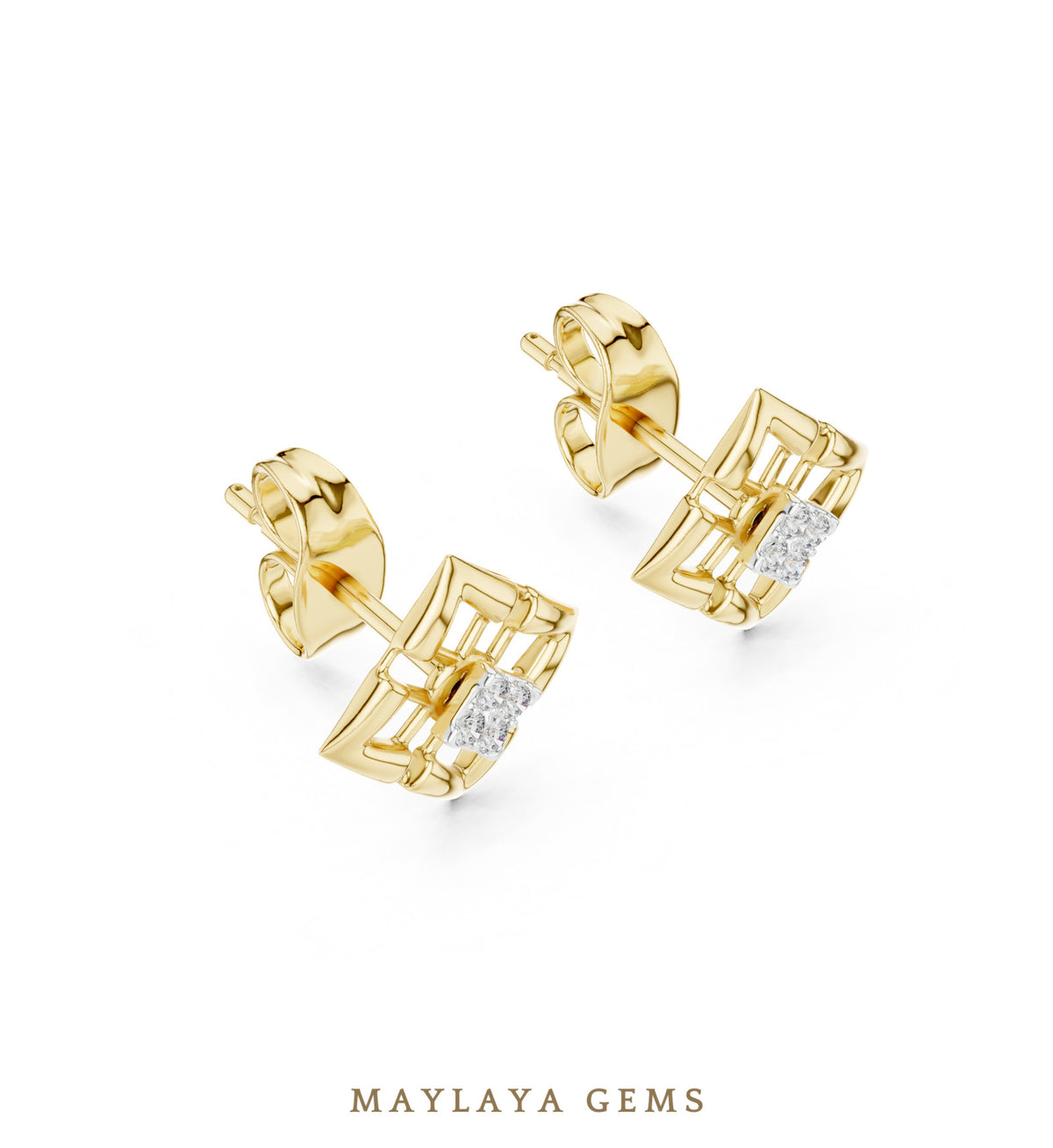 Maylaya gems round woven diamond earrings in yellow gold