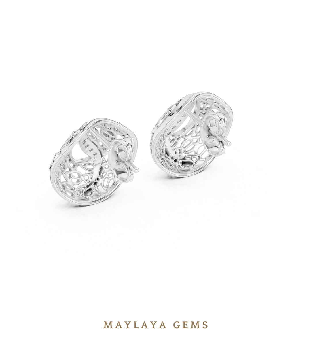 Maylaya Gems round filigree paisley earrings in white gold