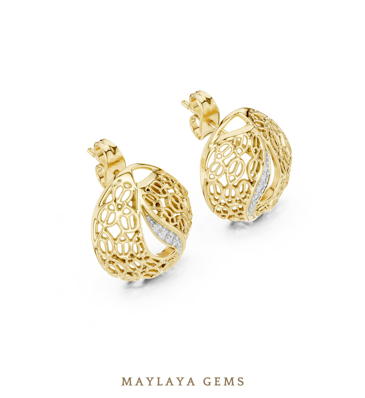 Maylaya gems round filigree paisley earrings in yellow gold