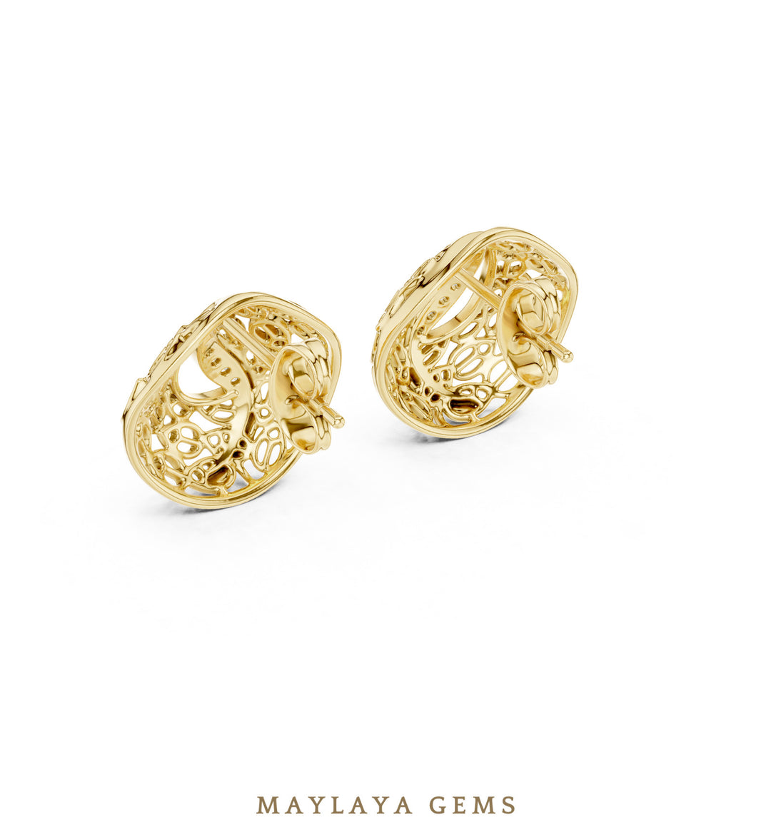 Maylaya Gems round filigree paisley earrings in yellow gold