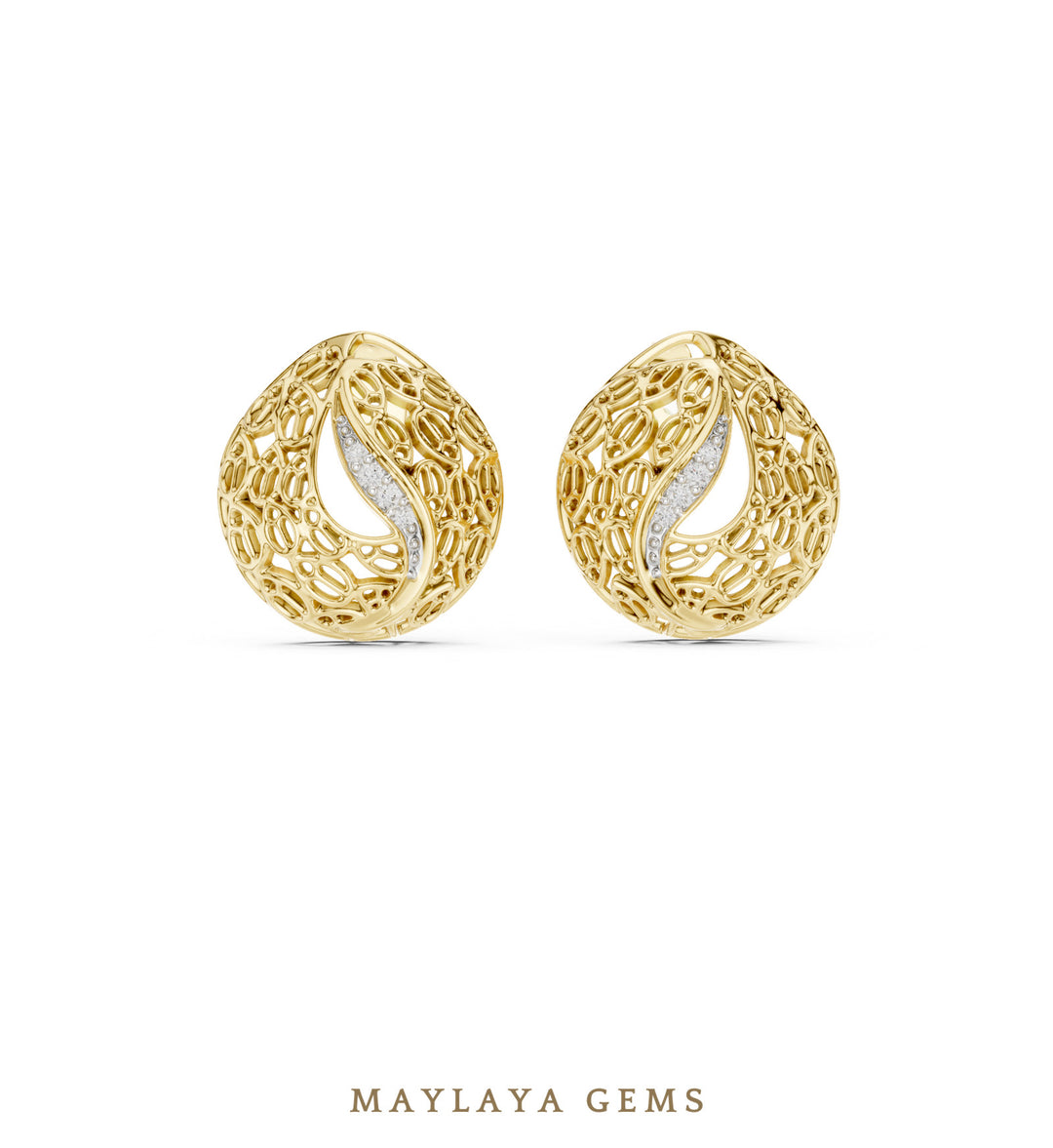 Maylaya Gems round filigree paisley earrings in yellow gold