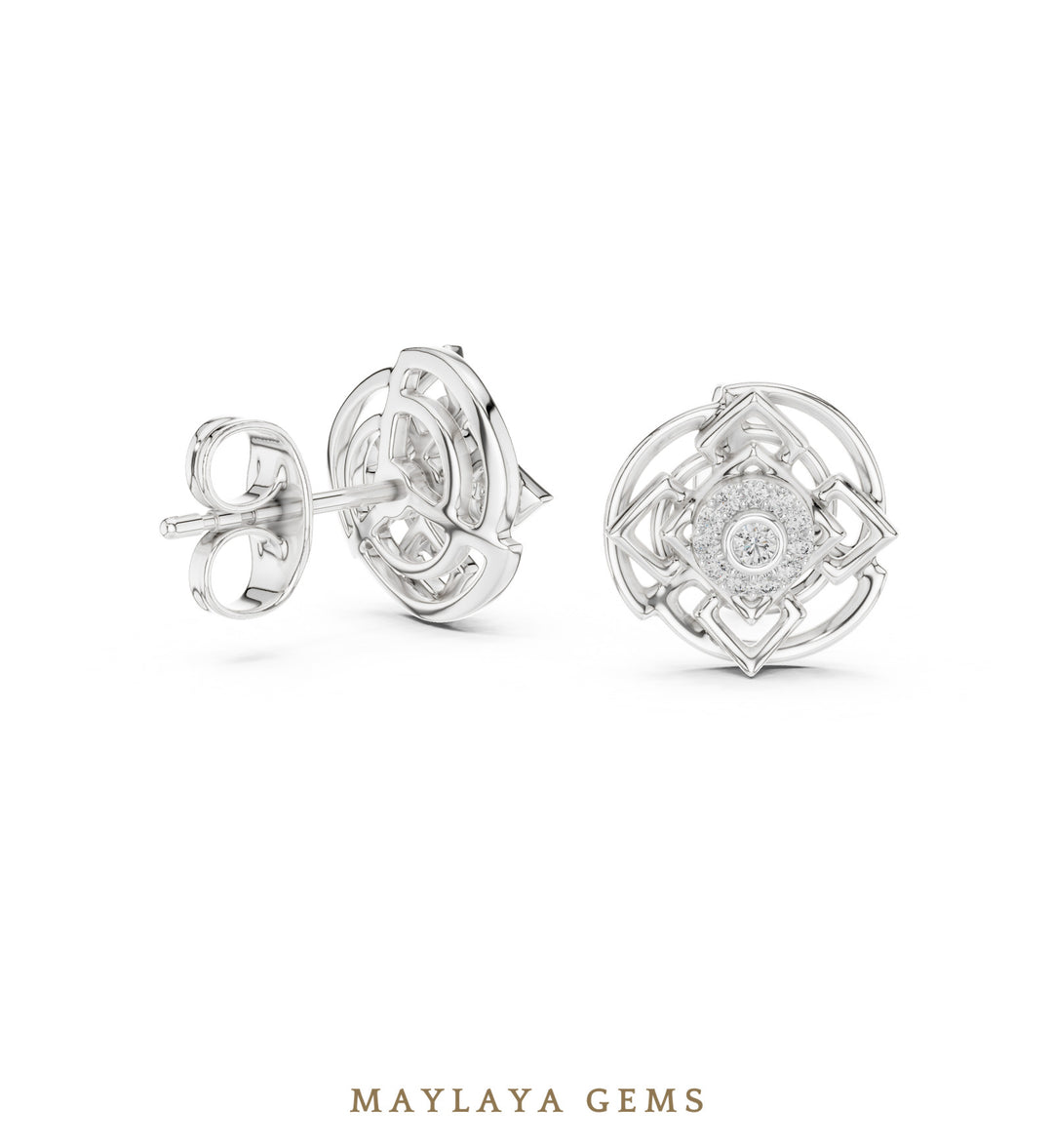 Maylaya Gems round woven halo earrings in white gold