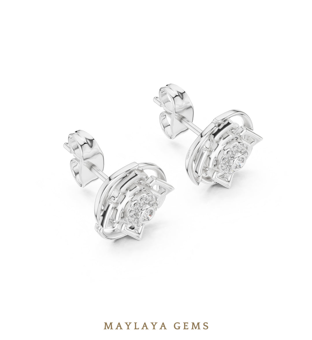 Maylaya Gems round woven halo earrings in white gold