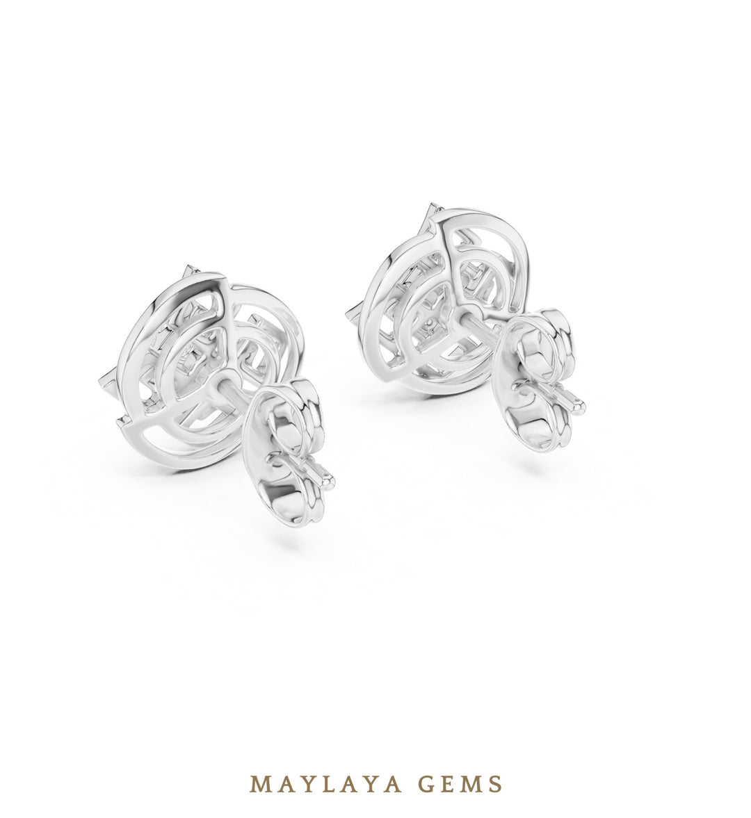 Maylaya Gems round woven halo earrings in white gold