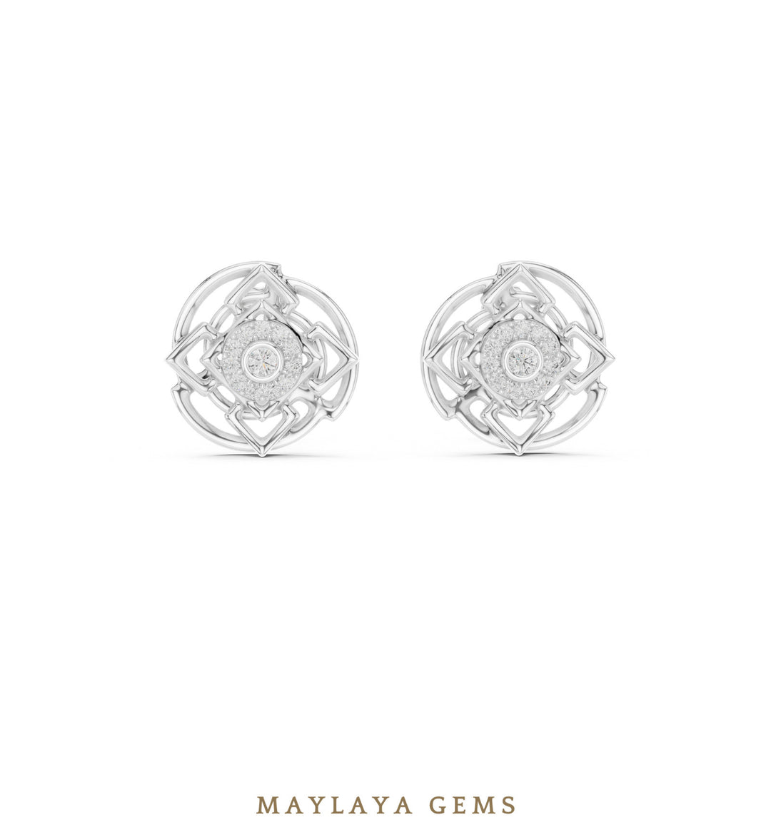 Maylaya Gems round woven halo earrings in white gold