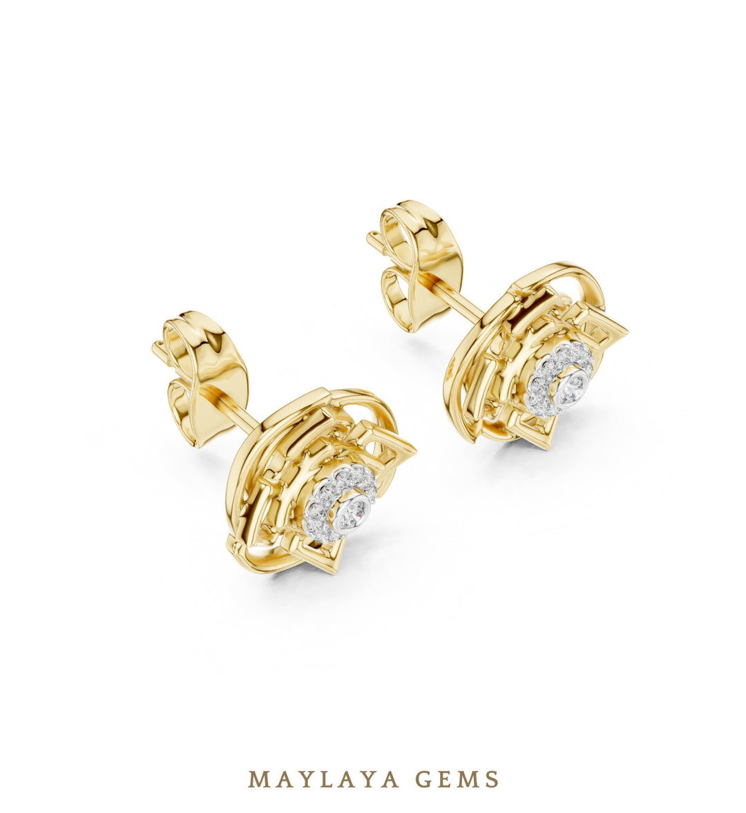Maylaya Gems round woven halo earrings in yellow gold