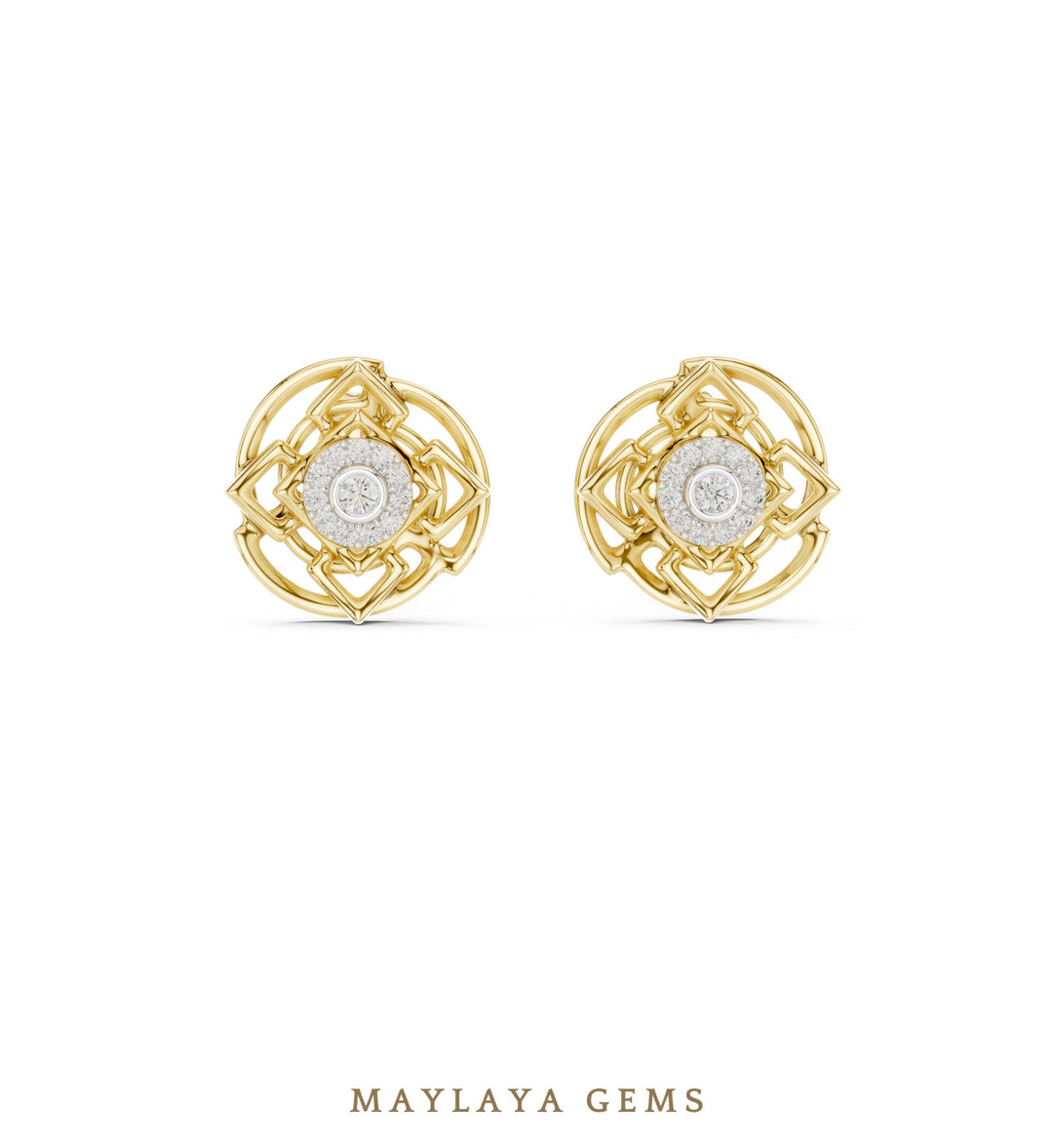 Maylaya Gems round woven halo earrings in yellow gold