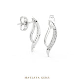 Load image into Gallery viewer, Maylaya Gems round curved leaf earrings in white gold
