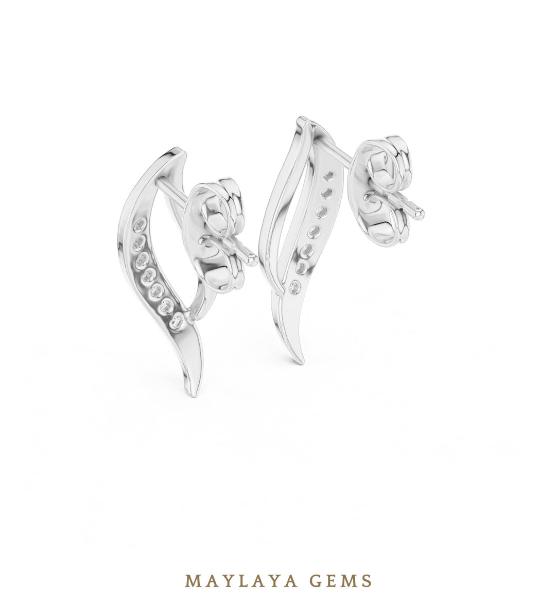 Maylaya Gems round curved leaf earrings in white gold