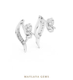 Load image into Gallery viewer, Maylaya Gems round curved leaf earrings in white gold
