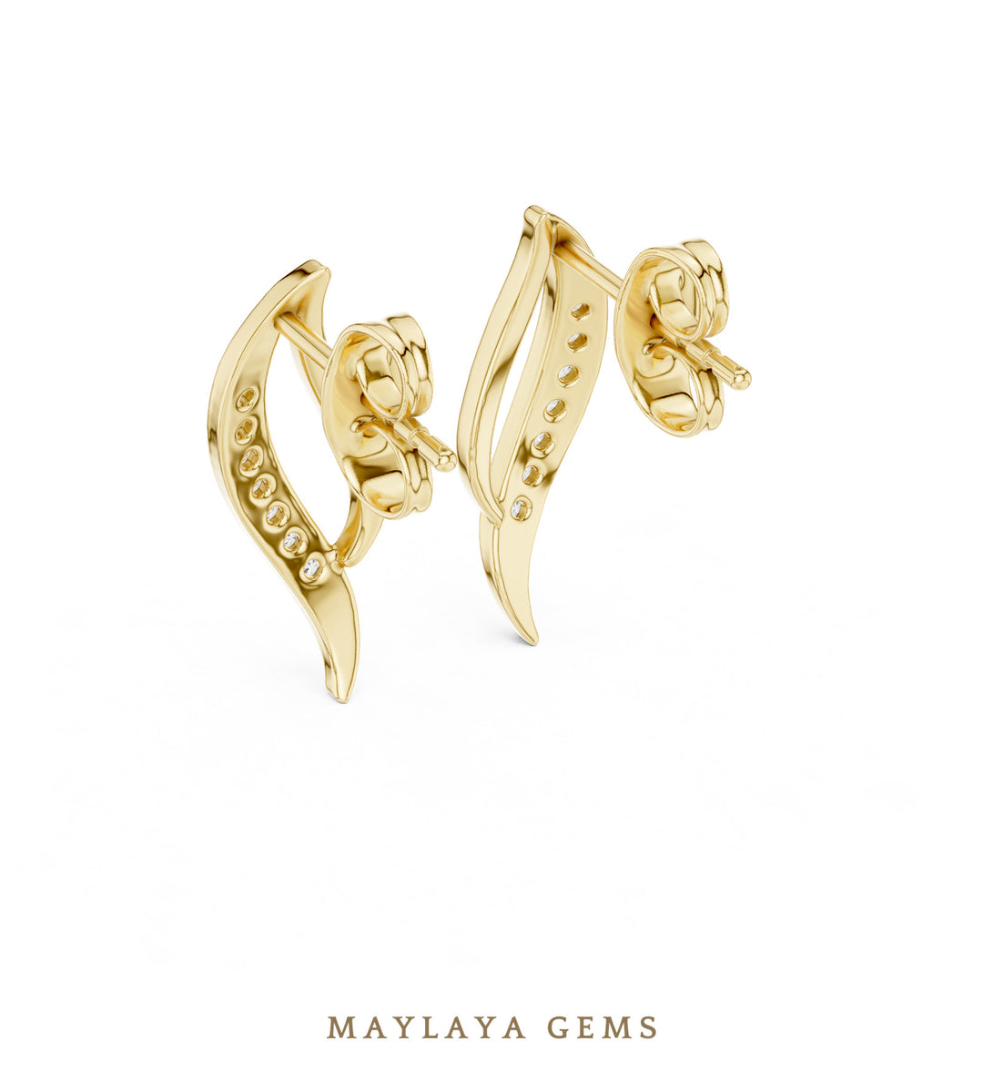 Maylaya Gems round curved leaf earrings in yellow gold