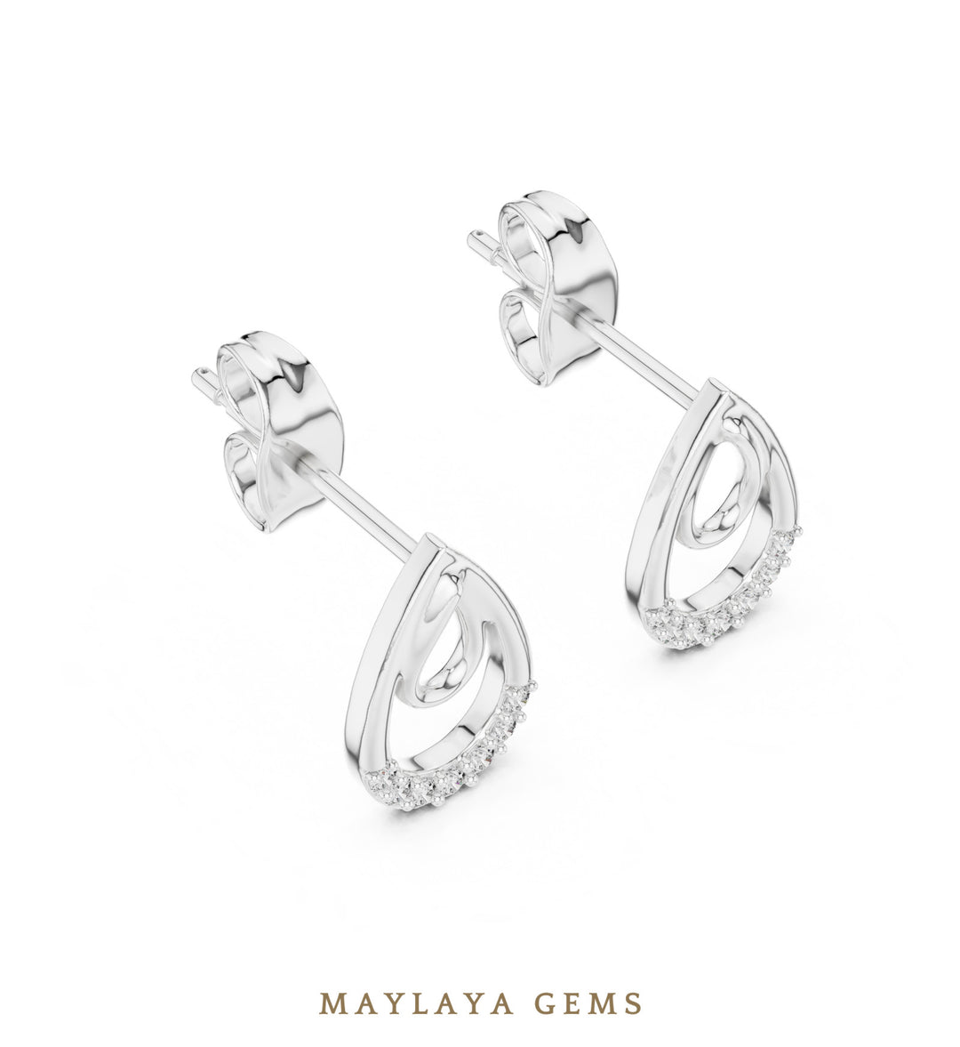 Maylaya Gems round double teardrop earrings in white gold